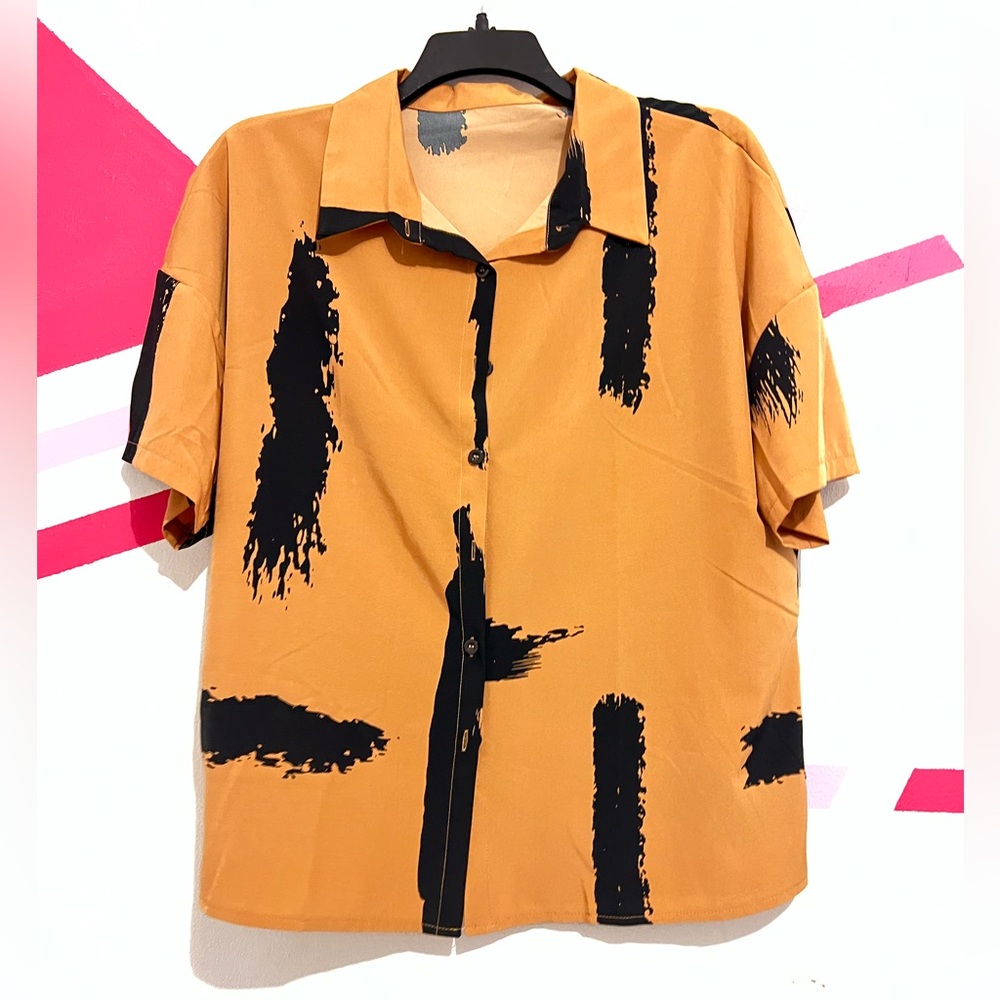 Plus Brush Print Drop Shoulder Shirt